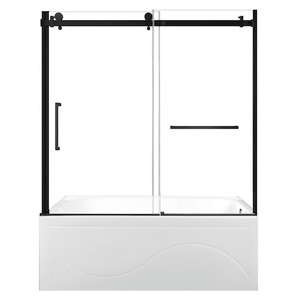 Kingston Brass 60" Acrylic Anti-Skid Alcove Right-Hand Drain Tub with Left Sliding Tub Door, White/Matte Black KVTAP603216R0 - main