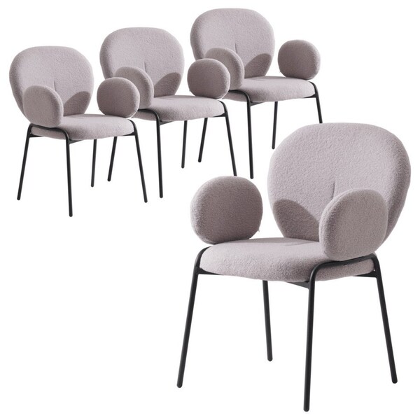 Leisuremod Celestial Boucle Dining Arm Chair, Black Iron Frame with Grey Fabric, 4PK CCABL-23GR4 - main