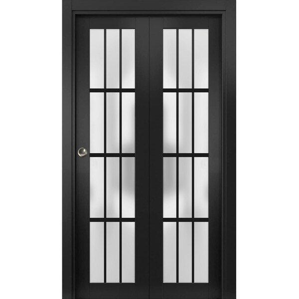 Sartodoors Sliding Closet Bi-fold Doors, Felicia 3312 Matte Black with Frosted Glass, Sturdy Tracks Moldings FELICIA3312BF-BLK-36 x 96 (2* 18x96) - main