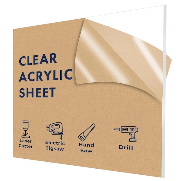 Falken Design Clear Acrylic Sheet 24in x 48in x 1/2in - Crystal Clear, Strong, Shatter-Proof, Light AC-Clear-1/2-2448 - main