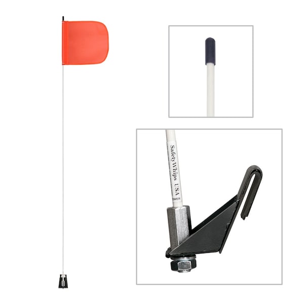 Safetywhips Warning Whip Light Duty Whip with Flag, White Whip, Orange Flag, Fiberglass Whip, Nylon Flag LWW07-M - main