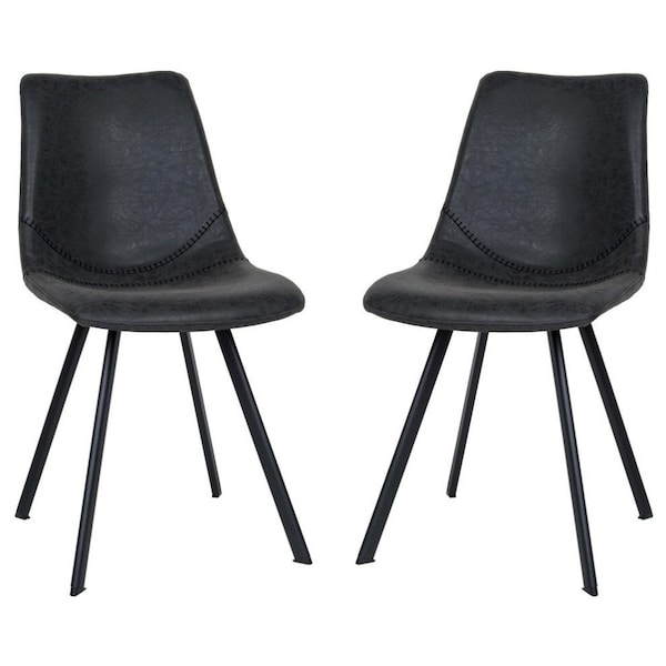 Leisuremod Markley Modern Leather Dining Chair with Metal Legs, Charcoal Black, 2PK MC18BL2 - main