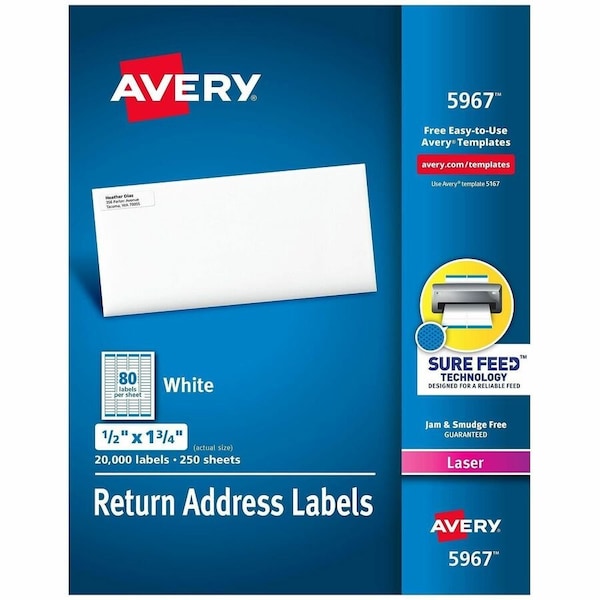 Avery Return Address Labels, 1/2 x 1-3/4, White, 20000/Box 5967 - main