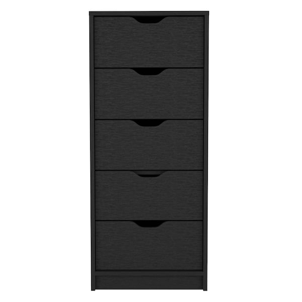 Homeroots 18" Black Charcoal Manufactured Wood Five Drawer Tall and Narrow Dresser 518181 - main
