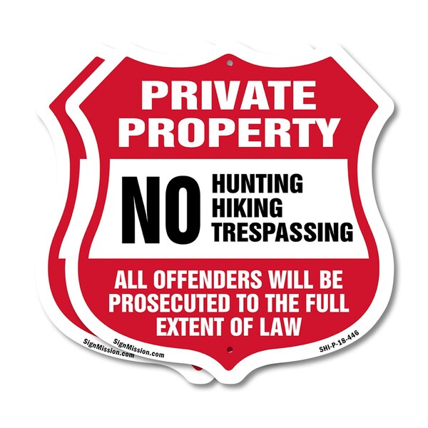 Signmission Private Property Shield Sign No Hunting, 18 inch X 18 inch, Plastic Sign, 2PK SHI-P-2PACK-18-446 - main