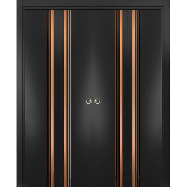 Sartodoors Sliding Closet Double Bi-fold Doors Planum 1010 Black Solid Core Modern Interior PLANUM1010DBF-BLK-72 x 80 (4* 18x80) - main