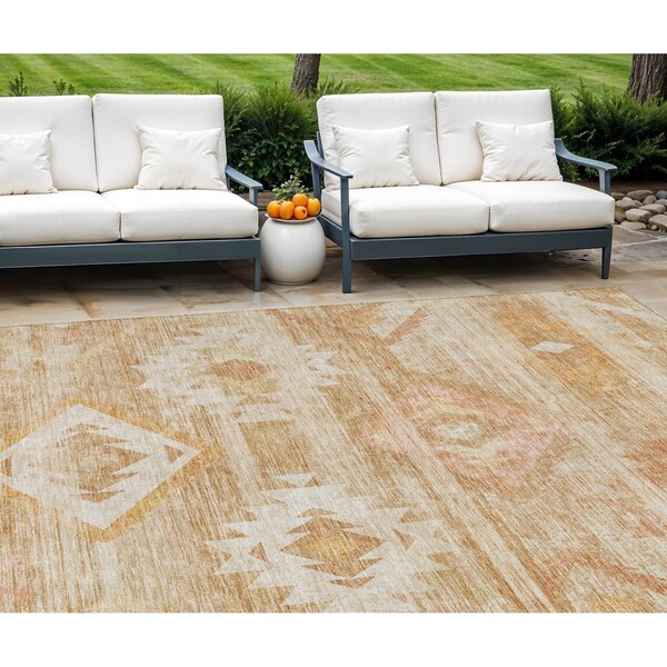 Homeroots 8' X 10' Copper Terra Cotta And Ivory Southwestern Washable Indoor Outdoor Area Rug 588705 - main