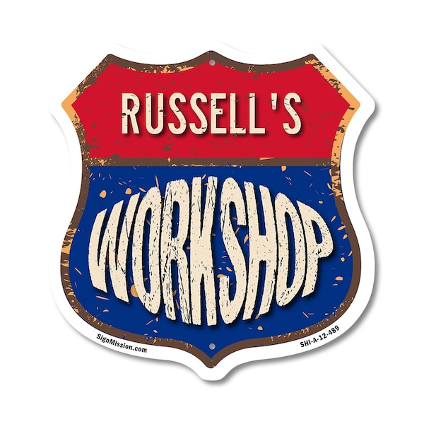 Signmission Russell's Workshop, 12 Inch X 12 Inch, Aluminum Metal Sign SHI-A-12-489-RUSSELL - main