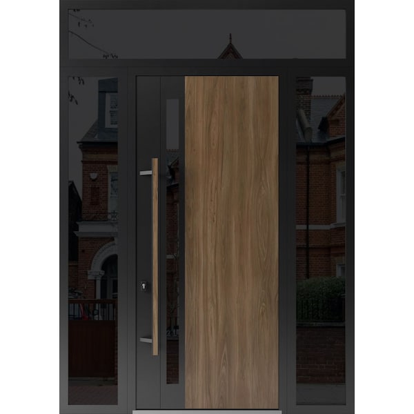 Vdomdoors Steel Door Dekton 0163 Venezia Noce 96”/ 2 Side and Top Exterior Window Sidelite Entry Door Paint DEKTON0163EXD-VEN-W16+36+16xH96+16-RH-I - main