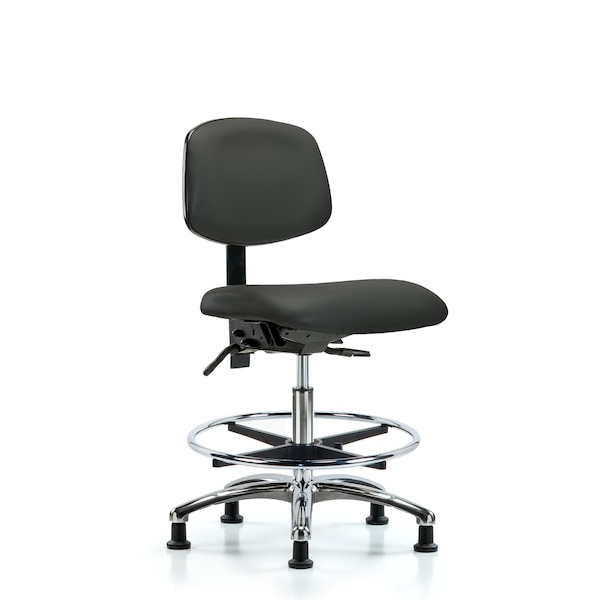 Blue Ridge Ergonomics Medium Bench Chair Chair, Vin, Med Ben, Chr Tilt CF Glides, Gry, No Arms, 22" to 29" Height, Vinyl BR-VMBCH-CR-T1-A0-CF-RG-8605 - main