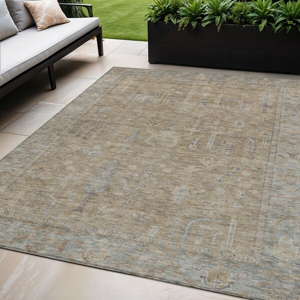 Homeroots 5' X 8' Tan Gray And Brown Oriental Washable Indoor Outdoor Area Rug 604720 - main