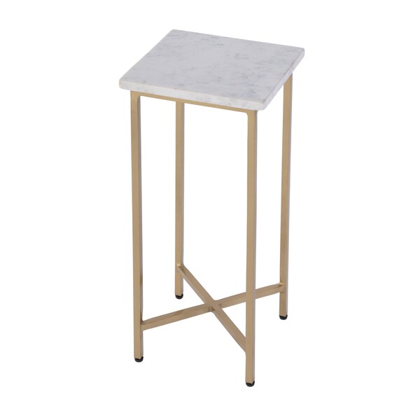 Homeroots 21" White and Gold Distressed Marble and Iron Square End Table 634867 - main