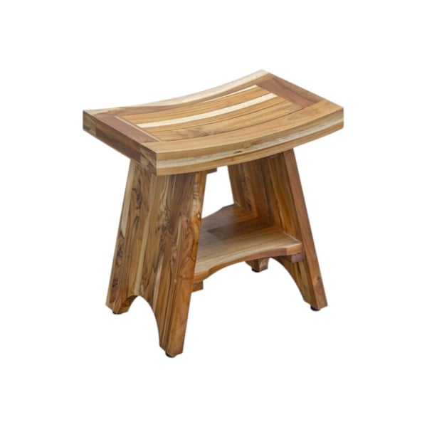 Homeroots Compact Curvilinear Teak Shower Outdoor Bench With Shelf In Natural Finish 376725 - main