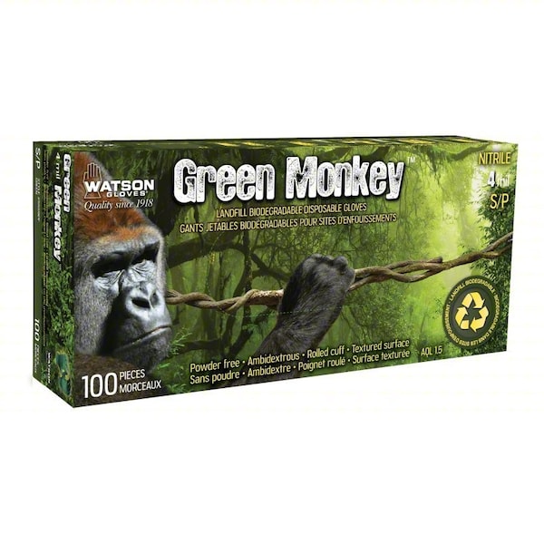 Watson Gloves Green Monkey, Disposable Gloves, 4 mil Palm, Nitrile, Powder-Free, 100 PK, Forest Green, M 5559PF-M - main