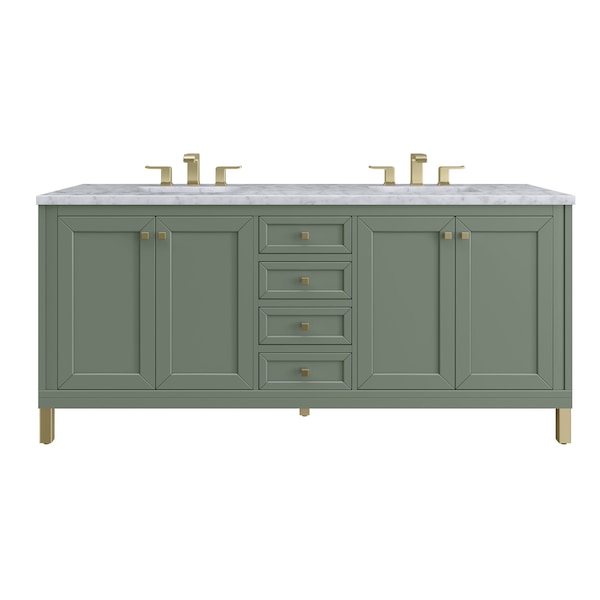 James Martin Vanities Chicago 72 in. Double Vanity, Smokey Celadon, w/ 3 CM Carrara Marble Top 503-V72-SC-3CAR - main