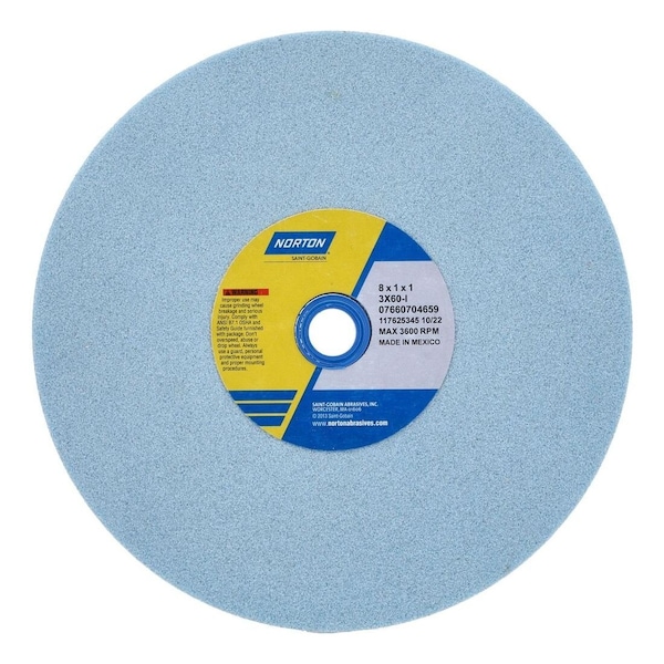 Norton Co Bench & Pedestal Grinding Wheel: 8 in Dia, 1 in Thick, 1 in Hole Dia, Ceramic Alumina 7660704659 - main
