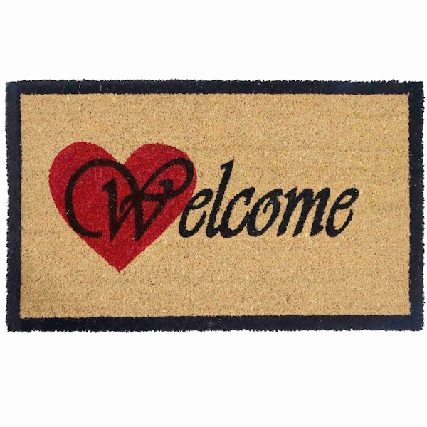 Gardenised Heavy Duty Coco Coir Doormat with Non Slip PVC Baking Embossed Design, Hearty Welcome QI004884 - main