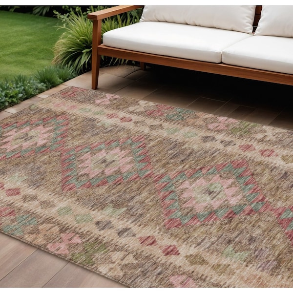 Homeroots 8' X 10' Brown Geometric Washable Indoor Outdoor Area Rug 607431 - main