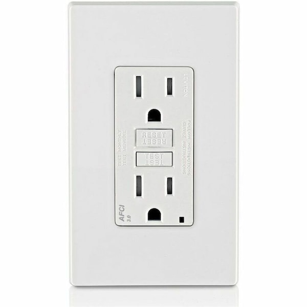 Leviton Straight Blade Receptacle, 5-15R, 15 A, 125V AC, 2 Pole, 3 Wire, Flush Mount, Single, White AFTR1-W - main