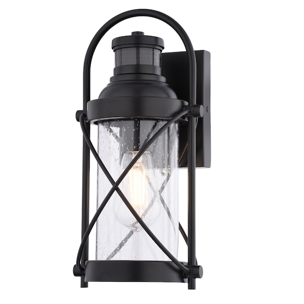 Vaxcel Westfield Outdoor Black Motion Dusk to Dawn Wall Sconce with Clear Seeded Glass Shade T0846 - main