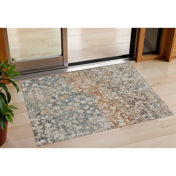 Homeroots 3' X 5' Beige And Copper Abstract Washable Indoor Outdoor Area Rug 631957 - main