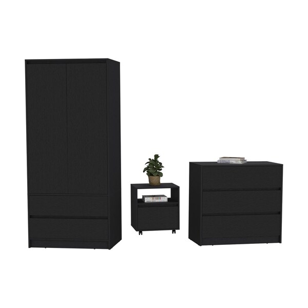 Homeroots Three Piece Black Bedroom Set 526360 - main
