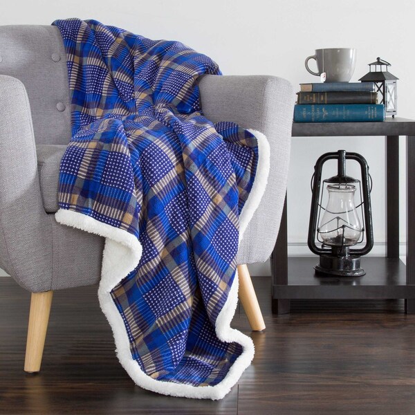 Lavish Home Reversible Plaid Fleece Blanket 50-Inch x 60-Inch Machine-Washable Sherpa Throw Cozy Blanket 61-00004-B - main
