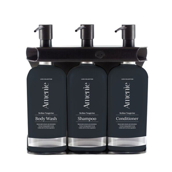 Amenie Sicilian Tangerine Aquamenities 3 Chamber Refillable Dispenser, Black Powder Coated ASPVD300BLKKIT-AmenieST - main