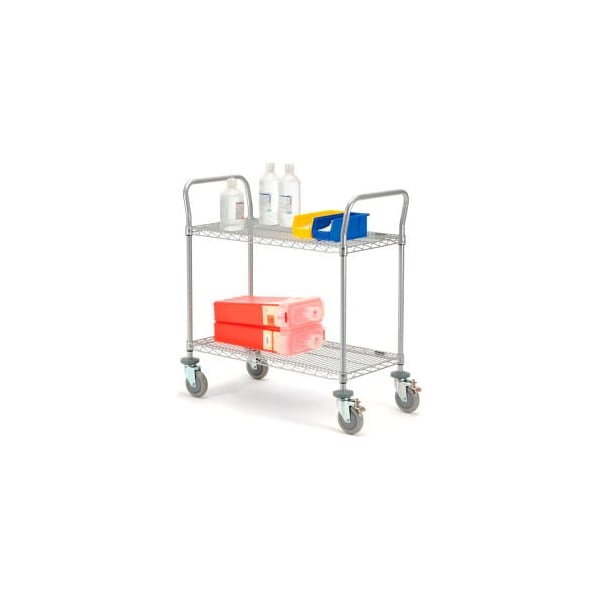 Global Equipment Nexel Utility Cart, 2 Shelf, Nexelate , 42"L x 18"W x 39"H, Polyurethane Brake Casters 1842P2EPB - main