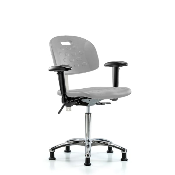 Blue Ridge Ergonomics CL100CleanRoom Chair-Medium Bench Height with Seat Tilt, Adj Arms, & Stationary Glides in Gray Poly CLR-HPMBCH-CR-T1-A1-NF-RG-GRY - main