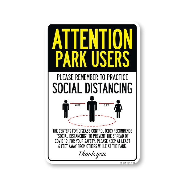 Signmission Public Safety, Park Users Practice Social Distancing, 24in X 18in Aluminum, OS-NS-A-1824-25412 OS-NS-A-1824-25412 - main