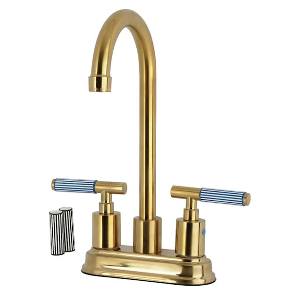 Kingston Brass Double-Handle 4" Centerset Bar Faucet, Brushed Brass KB8497KPS - main