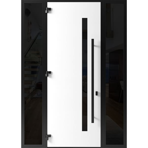Vdomdoors Front Exterior Prehung Steel Door Ronex0144 Grey 96 2 Sidelight Exterior Windows Sidelites Entry RONEX0144EXD-GRE-W12+36+12xH96-RH-I - main