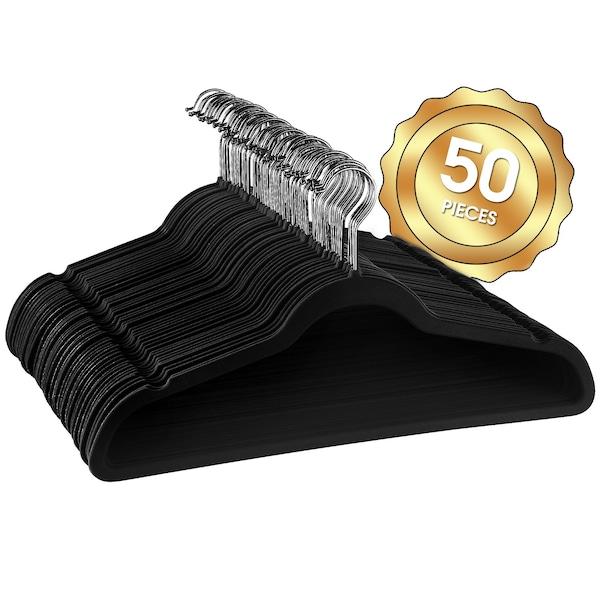 Elama Home 50 Piece Flocked Velvet Clothes Hangers with Stainless Steel Swivel Hooks in Black HANGER50PIECEBLACK - main