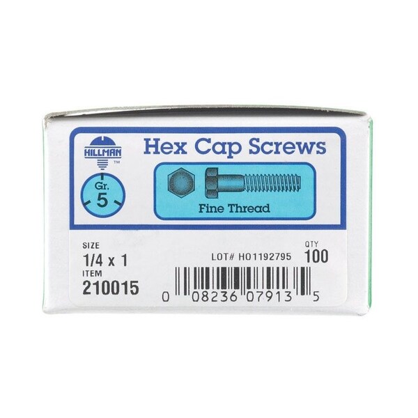Hillman 1/4 in. D X 1 in. L Heat Treated Zinc Steel Hex Head Cap Screw, 100PK 210015 - main