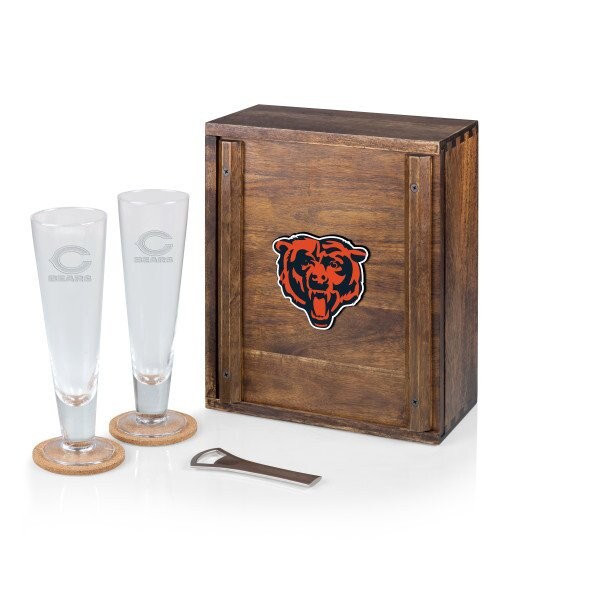 Picnic Time Family Of Brands Chicago Bears - Pilsner Beer Glass Gift Set, (Acacia Wood) 602-06-512-067-2 - main