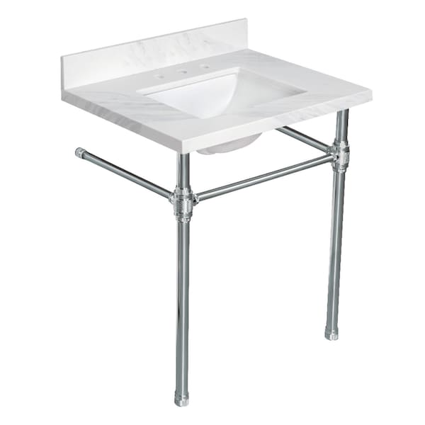 Kingston Brass 31" Quartz Console Sink with Brass Legs, 8-Inch, 3-Hole, Quartz White/Polished Chrome KVPB3122W38CLV1 - main