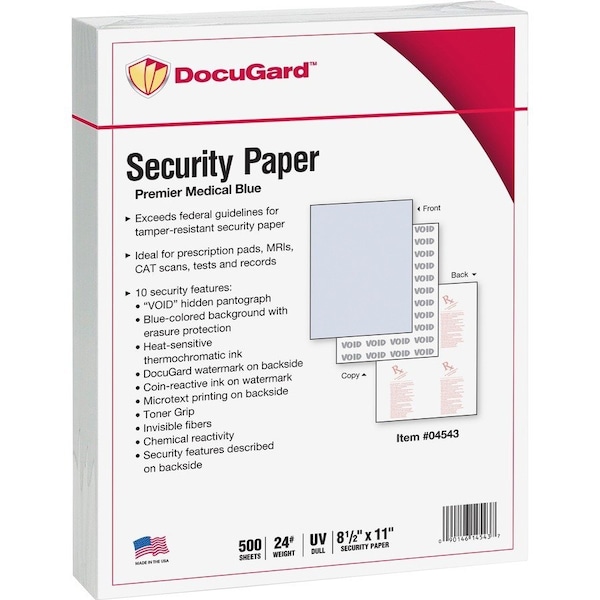 Docugard Premier Security Paper for Printing Prescriptions Preventing Fraud, 10 Features, Blue, 500PK PRB04543 - main