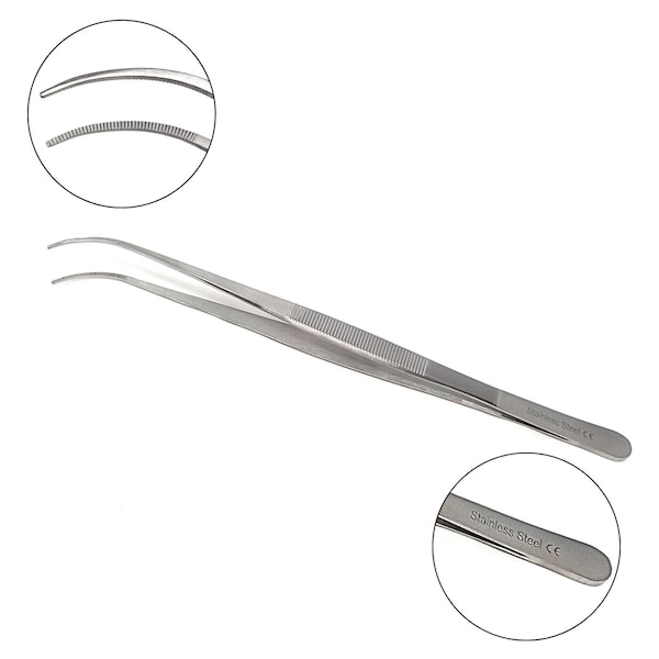 A2Z Scilab Culinary Tweezers, Narrow Precision Serrated Jaws, 10 Inch Curved, Stainless Steel Tongs A2Z-ZR1050 - main