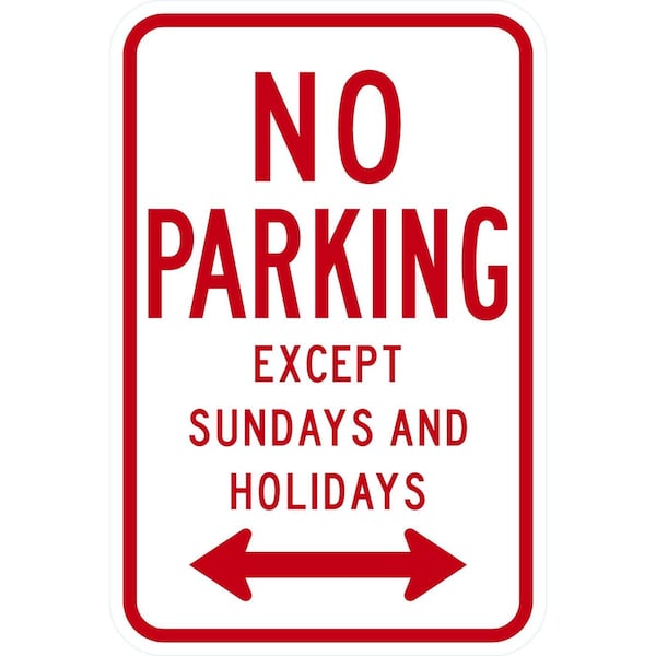 Lyle R7-3D, No Parking Except Sundays And Holidays <--->, 12x18, Diamond Grade, White G-3045-DG_12x18 - main