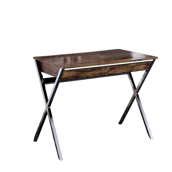 Homeroots 36" Brown and Silver Writing Desk With Two Drawers 286397 - main