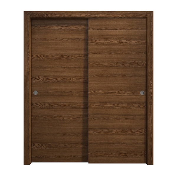 Sartodoors Sliding Closet Bypass Doors 64 x 96 inches, Ego 5000 Cognac Oak Veneer, Rails Hardware Set, Wood EGO5000DBD-DKO-6496 - main