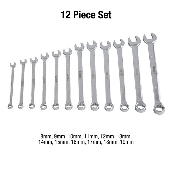 Sunex 12 Pc. Metric Full Polish V-Groove Combination Wrench Set 9917MA - main