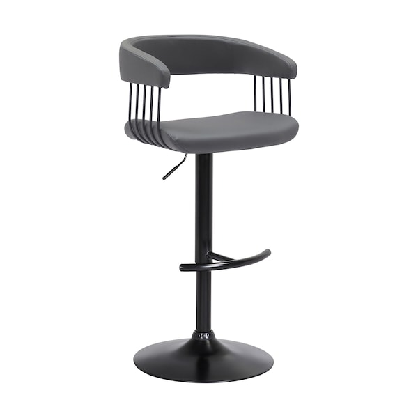Armen Living Calista Adjustable Bar Stool in Gray Faux Leather with Black Metal LCCABABLKGRY - main