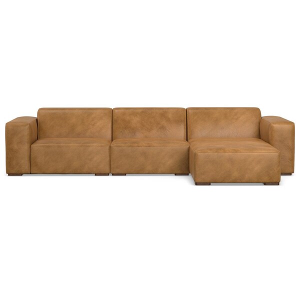 Homeroots 122" Sienna Leather Modular Sofa With Brown Legs 641020 - main