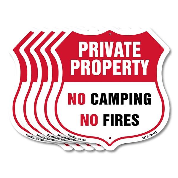 Signmission Private Property Shield Sign No Camping, 12 inch X 12 inch, Aluminum Metal Sign, 5PK SHI-A-5Pack-12-441 - main