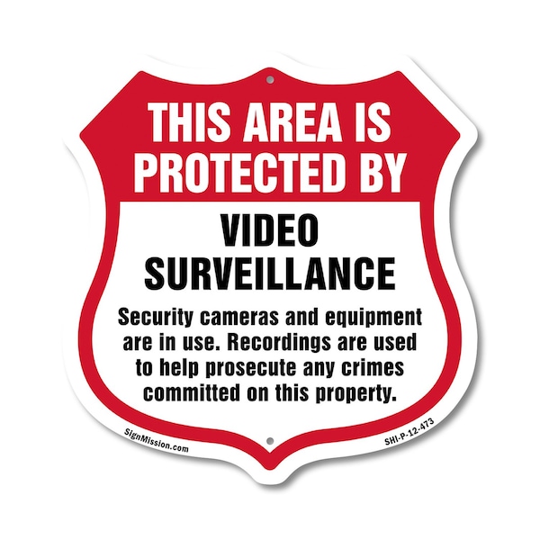 Signmission Video Surveillance Shield Sign This Area, 12 Inch X 12 Inch, Plastic Sign SHI-P-12-473 - main