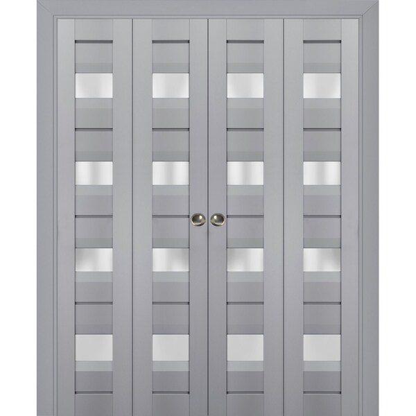 Sartodoors Sliding Closet Double Bi-fold Doors Grey Solid Core Modern Interior VEREGIO7455DBF-GRE-96 x 84 (4* 24x84) - main