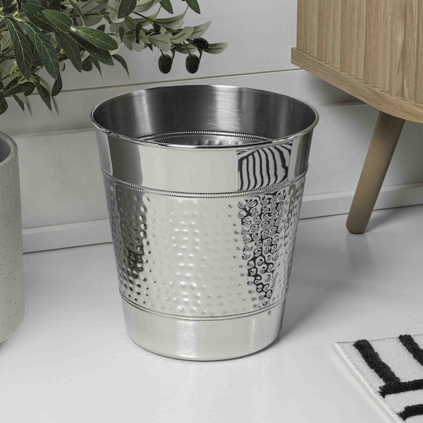 Happimess Riley Modern Classic Hammered Steel Accent 2-Gallon Wastebasket, Polished Steel HPM1111E - main