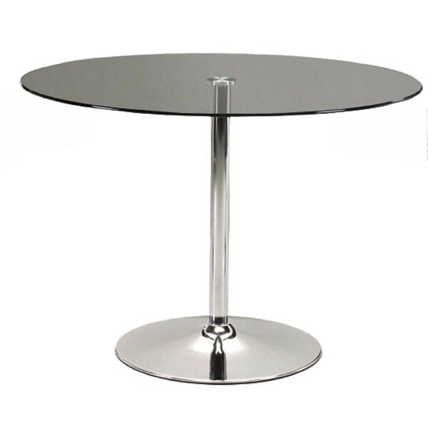 Homeroots 42" Clear and Silver Glass and Metal Pedestal Base Round Top Dining Table 555158 - main